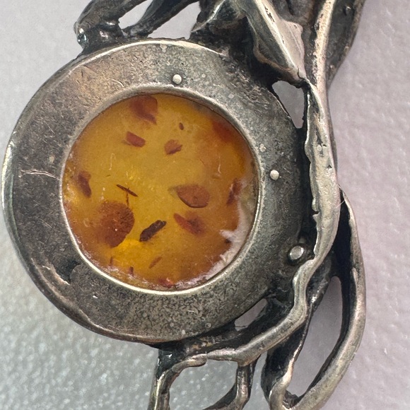 Vintage Baltic Amber Silver pendant Modernist no stamp - Picture 4 of 6